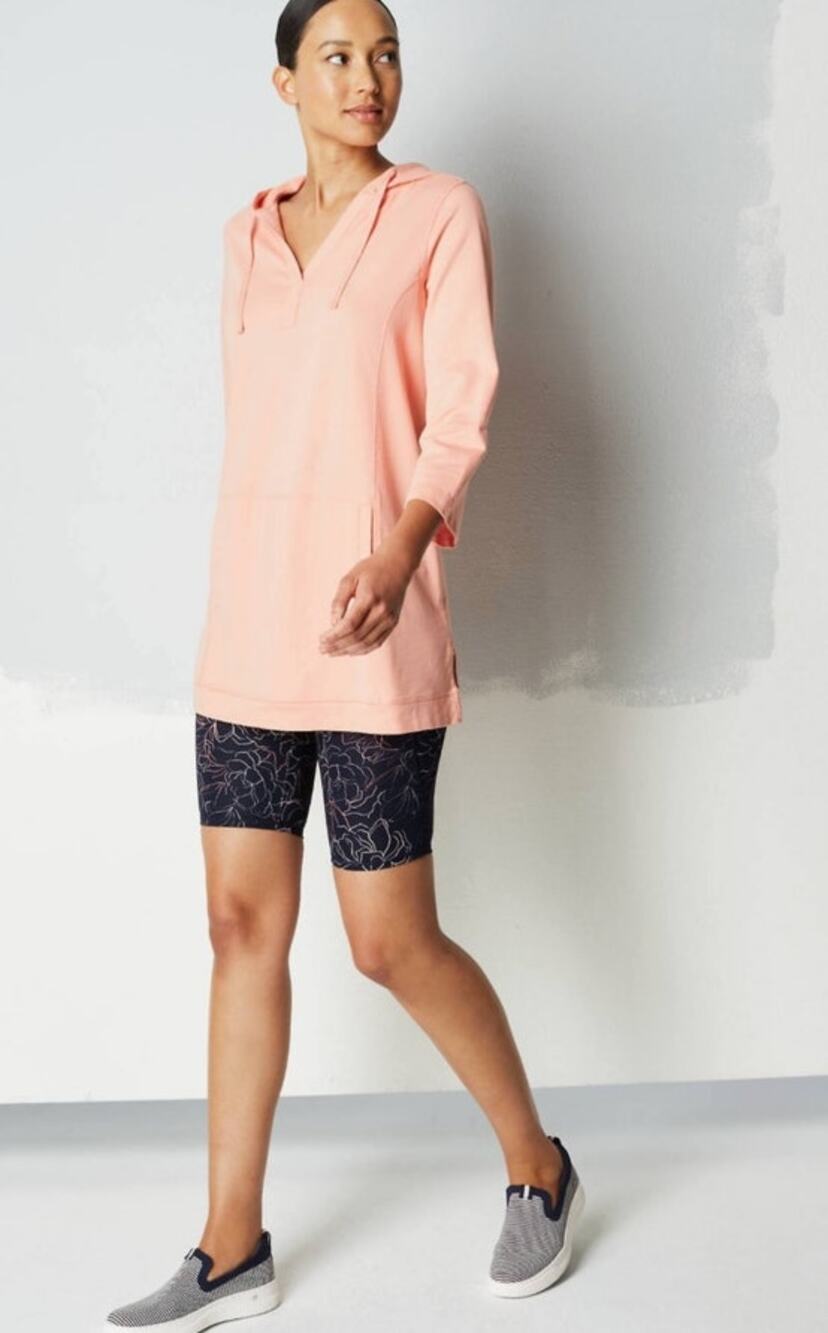 J. Jill Fit Coral Hooded Tunic Top Pullover Pocket Casual Lounge Soft Sz Small